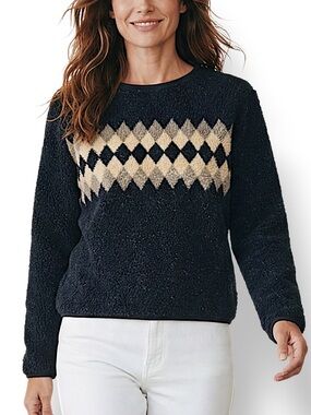4/$20 Palmetto’s Vintage Argyle Sweater Black Cream Textured Knit USA Size M